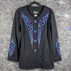 Bob Mackie Blazer Womens XL Cutout Tribal Button Up Long Sleeve Black Wool Blend